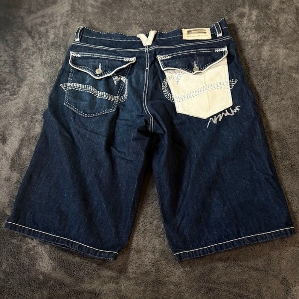 Coogi Limited Edition Mens Denim Shorts 40X16 Dark Wash Leather Trim Streetwear